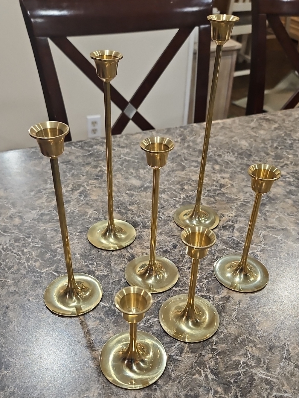 Vintage 7 Piece Brass Taper Candlestick Set